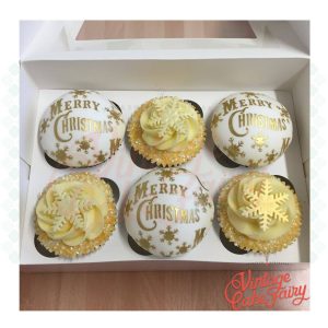 Box of 6 Cupcakes decorated with a merry christmas theme